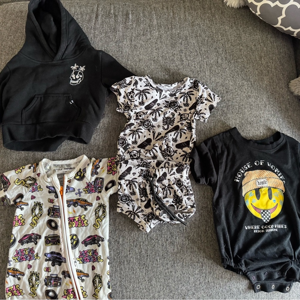 Little trouble and rebel bro baby boy outfit sweatshirt and rompers